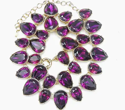 Vintage Necklace Fashion Purple Rhinestone Statement Runway Jewelry Fany GV9 • $39.99