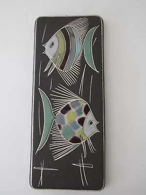 MCM Incised And Enameled Angel Fish Ceramic Wall Art Plaque 9 X 3.5 Inch • $24.99