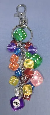 Cluster Of 23 Dangly Dice Mini Charms Keychain Keyring Colorful Translucent RARE • $43.79