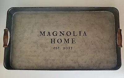 Magnolia Home 21” Farmhouse Chic Galvanized Metal Tray W/ Wooden Handles Gaines • $15