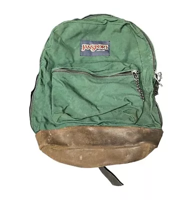 Vintage JanSport Backpack Green Classic 90s Retro Leather Bottom Made In USA • $29.95