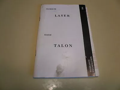1994 Eagle Talon Plymouth Laser Warranty Information - Glove Box • $10.99
