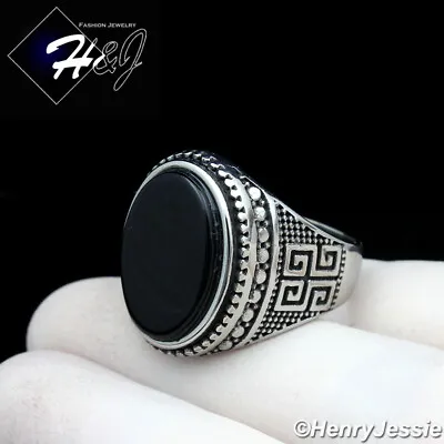 MEN's Stainless Steel Black Oval Onyx Silver/Black Plated Ring Size 8-12*R129 • $15.99