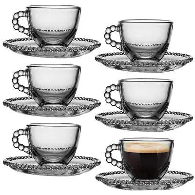 £23.99 • Buy Glass Espresso Tea Coffee Cappuccino Drinks Cups And Saucers Set Summer