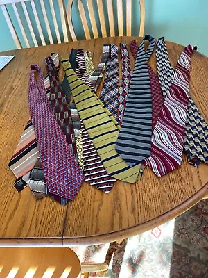 Lot Of 14 100% Silk Mixed Mens Neck Ties Varying Sizes Colors And Brands • $14.99