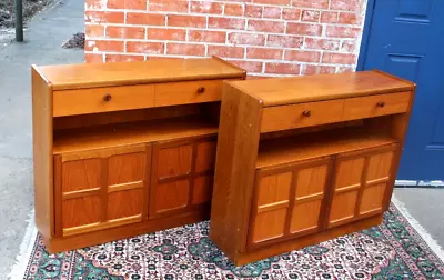 Set Of 2 Mid Century Modern Teak Wood Small Cabinets 2 Doors & 1 Drawer • $2400