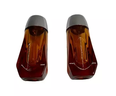 Vintage Amber Glass Salt And Pepper Shaker Set Silver Tone Screw On Plastic Caps • $7.98