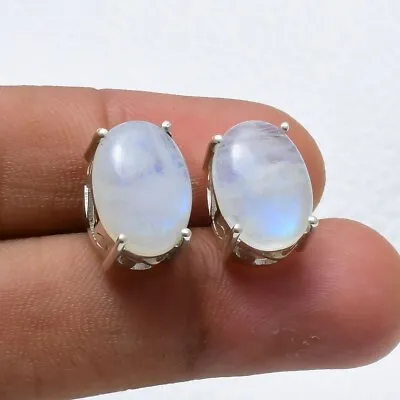 Rainbow Moonstone Stud Earrings Moonstone Post Earrings 925 Sterling Silver • $28.49