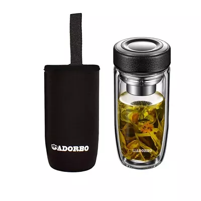 Tea Infuser Glass Water Bottle Double Wall Glass Bottle Infuser Strainer Mug • $17.99