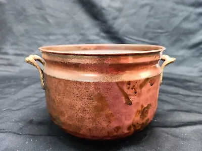 Vintage 5  Solid Copper Planter Cachepot Brass Handles Patina Made In Turkey • $14.99