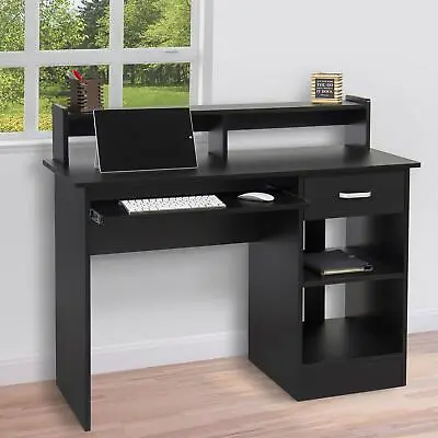 Home Office Computer Desk Workstation Wood Laptop PC Table Drawer Shelf Black • $95.99