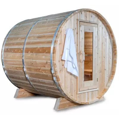 Traditional Outdoor Barrel Sauna 2-4 Person Dry Wet Steam SPA House White Cedar • $5371