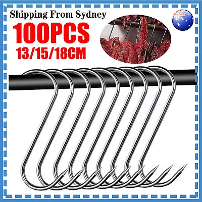 100Pcs S-Shaped Meat Hook Heavy Duty Stainless Steel Butcher Hooks Hanging Beef • $65.98