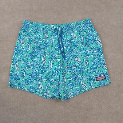 Vineyard Vines Swim Trunks Mens Large Blue Seahorse Ocean Mesh Lined Stretch • $26.99