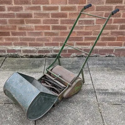 £10 • Buy QUALCAST PANTHER PUSH LAWNMOWER Vintage Manual Roller Mower With Grass Box