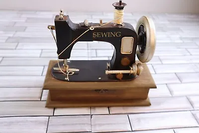Vintage Look Sewing Machine Wood Plastic Trinket Box • $14.99