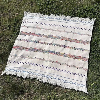 Vintage 70s Woven Fringe Multicolor Rug • $126.46