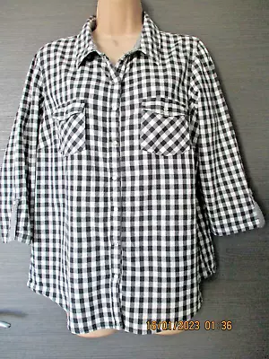 £2.99 • Buy M&Co BLACK AND WHITE GINGHAM CHECK PEARL SNAP FASTENING SHIRT 100% COTTON 16 UK