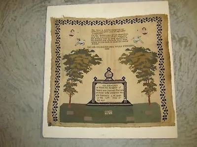  Antique Primitive Memorial Sampler 1848 24X26 Inches By Sarah Marsden 1848 • $450