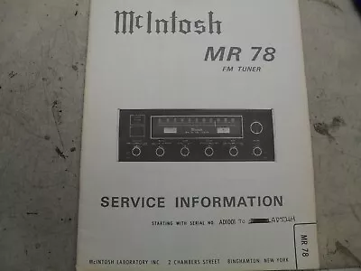 McIntosh Service Manual MR78 • $19.99