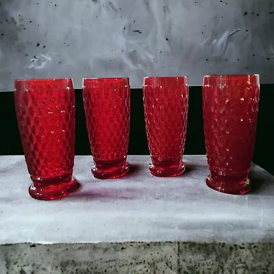 Set Of 4 Villeroy & Boch Boston Red Highball Glasses 6.25 X3  • $40