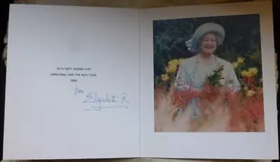 Rare CHRISTMAS CARD 1988 SIGNED QUEEN ELIZABETH QUEEN MOTHER • £26