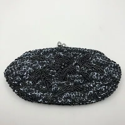 Vintage Black Beaded Sequins Evening Bag Clutch Purse Wedding Prom Party Glam • $12.99