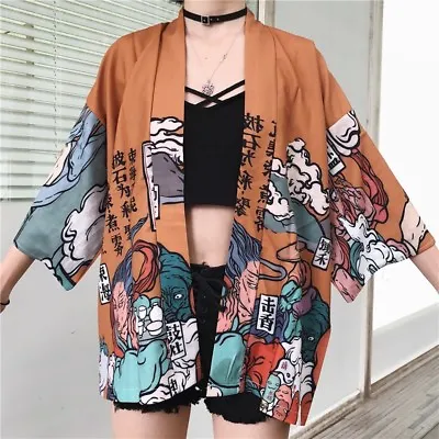Women Japanese Kimono Coat Blouse Loose Yukata Outwear Tops Thin Summer • £12.95