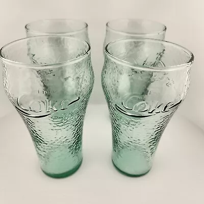 Vintage Coca Cola Green Hammered/Pebble Texture Drinking Glasses 6  Set Of 4 VTG • $15