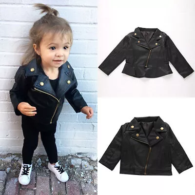 Kid Leather Jackets Jacket Cool Baby Boy Girl Motorcycle Biker Coat Outerwear • £13.48