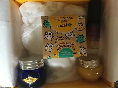 L`Occitane 4 Piece Set: Precious Cream Immortelle Divine Cream Serum Soap • $45