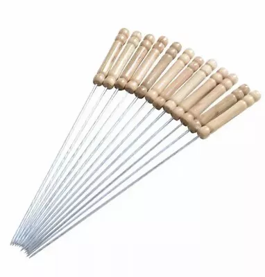 12Pcs Metal BBQ Kebab Skewers With Wooden Handle Easy To Wash & Re-Useable 30cm • £4.99