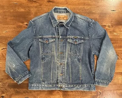 Vintage Wrangler Denim Trucker Jacket Size XL Distressed 90s  • $40