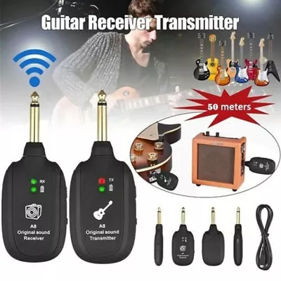 UHF Guitar Wireless System Transmitter+Receiver Built In Rechargeable Battery UK • £15.99