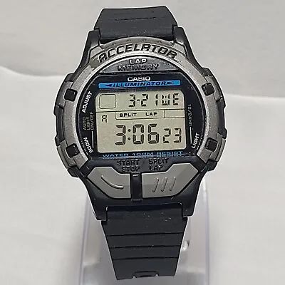 RARE VINTAGE Casio Acl-100 Lap Memory Accelator Watch Black Band  NEW BATTERY  • $55