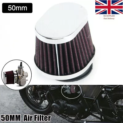 Motorcycle 50MM Air Filter Carburetor Pod Cleaner Elliptical Intake Universal • £7.29