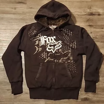 Y2K Fox Racing Sasquatch Hoodie Faux Fur Lined Size Medium Brown Full Zip Warm • $79.99