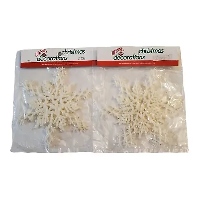 Lot Of 2 Vintage White Glitter Snowflakes 3D Ornament Wynne Christmas Decor NOS • $11.99