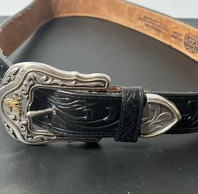 $45 • Buy Tony Lama NWOT Men's Black Leather Tooled Silver Western Belt 34 - C41514
