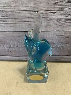 Murano IceT Art Glass Clear To Blue Elephant Figurine • $40