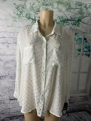 Mossimo New Women's Blouse Size XXL Shirt Beige Shimmering Gold Circles Sheer • $14.39