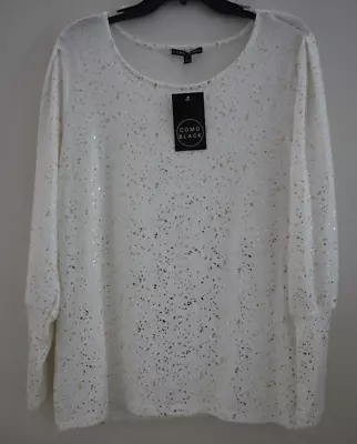 Como Black Women's Sz L Vanilla Ice Gold Speckled Long Sleeve Scoop Neck Top • $8.47