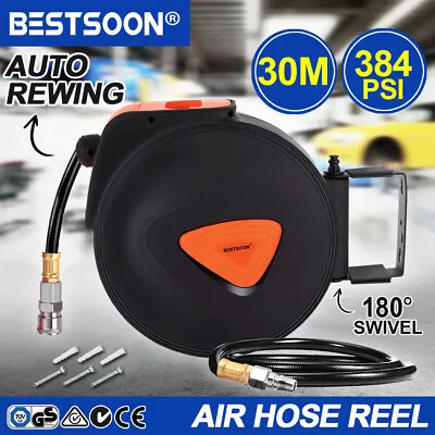 ESTSOON 30m Retractable Air Hose Reel Compressor Auto Rewind Wall Mounted • $109