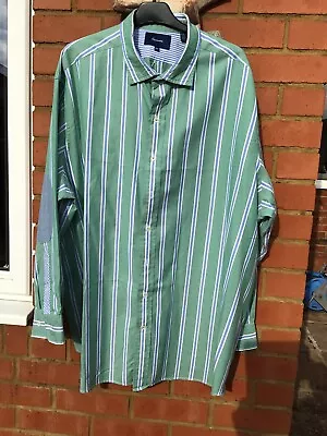 Men's FACONNABLE Shirt XXL 2XL Green White Striped Long Sleeved Regular Fit • £11.99