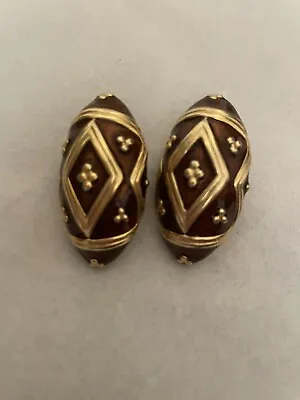 $65 • Buy Vintage BEN AMUN Gold Tone And Bronze Enamel Oval Clip On Earrings