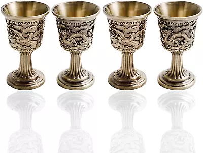 4 Pcs Vintage Hand-Made Metal Embossed Wine Copper Cups Goblet Bronze Wine Cup • $19.89