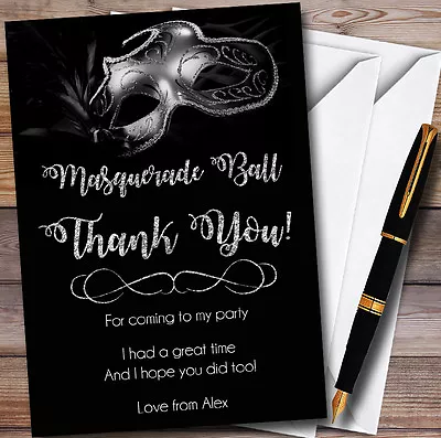 Silver Glitter Mask Masquerade Ball Personalised Party Thank You Cards • £9.99