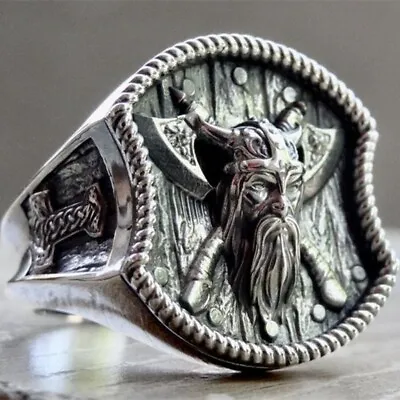 Nordic Viking Double Axes Warrior Ring Stainless Steel Biker Punk Ring Size 7-13 • $12.98