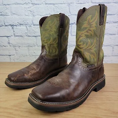 Justin Stampede Mens Square Steel Toe Size 12 EE Western Boots Brown WK4688 • $59.99