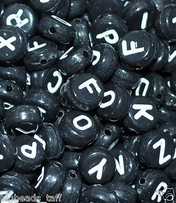 500pcs 7mm Black Flat Round Acrylic Letters Alphabets Beads  • £4.99